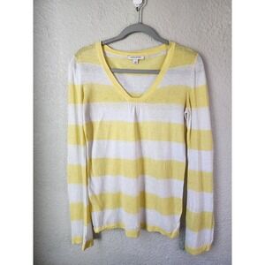 Banana Republic Linen Blend Striped V Neck Long Sleeve Top - Womens Small